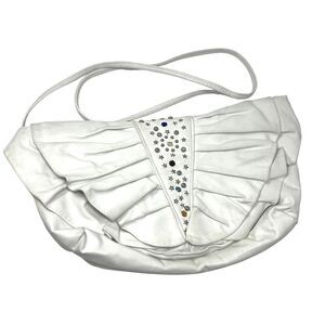 Vintage white leather purse Multicolor studs Crossbody purse medium BoxU 80s 90s